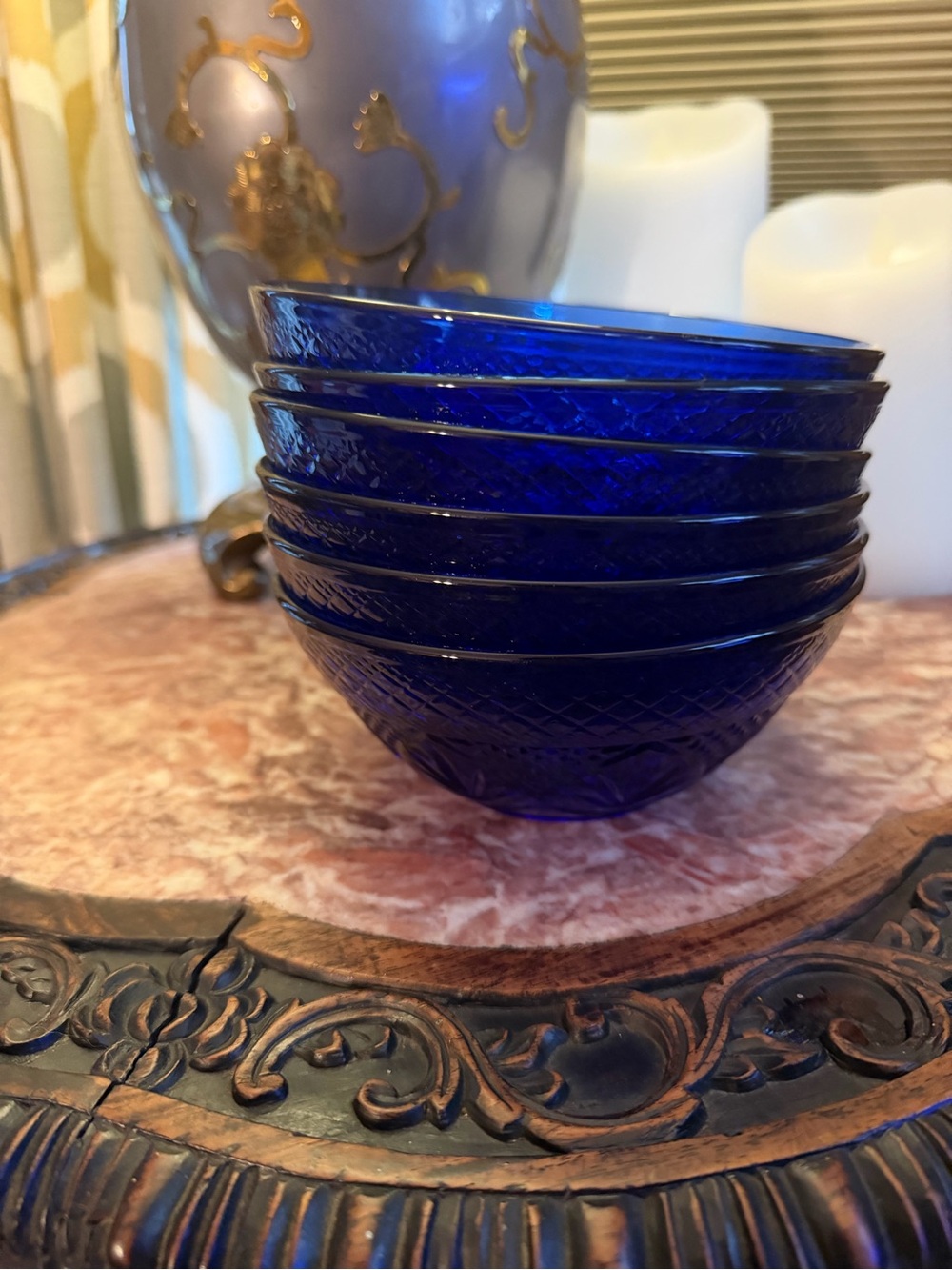 Cristal D'Arques Durand France EUC Stunning Set of 6 Cobalt Blue Glass Bowls